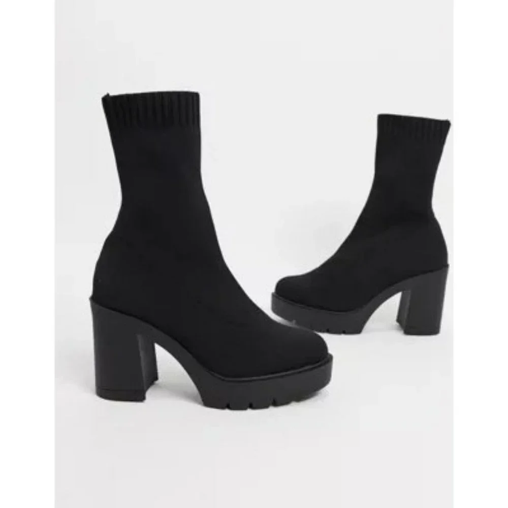 New ASOS DESIGN Evanna Chunky Knitted Sock Boots - Black - Size 10